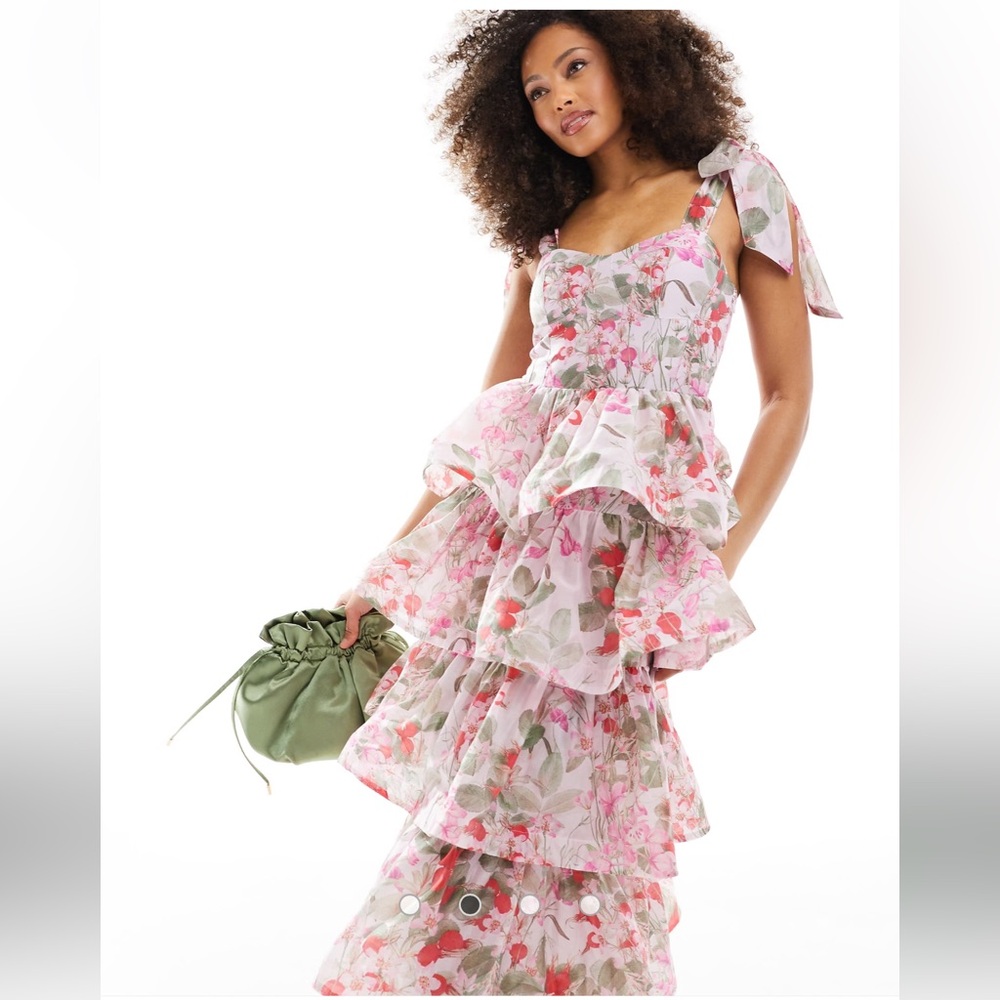 & Other Stories Corset front Tiered Floral Ruffled maxi Dress size 12 NWOT - Picture 4 of 12